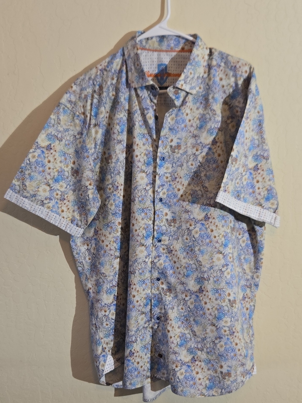 Men's Blue Floral Short-Sleeve Button-Up Shirt Lacklarzo Visconti